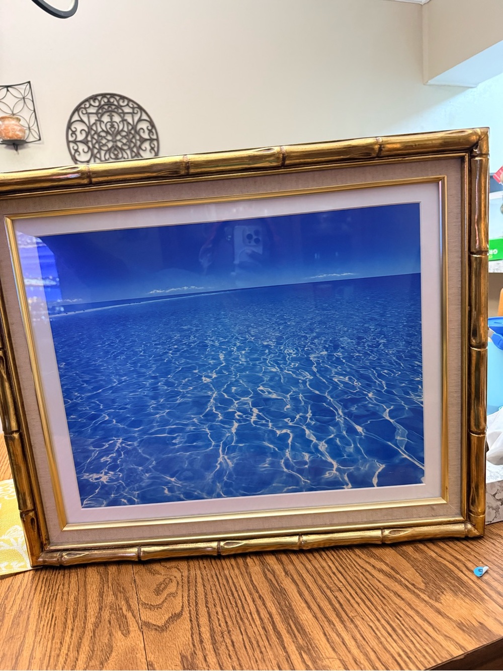 Framed Ocean Blue Seascape Wall Art - Gold Frame is not small